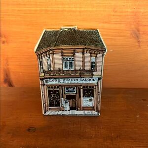 Enesco Long Branch Saloon Tin in Brown and Cream